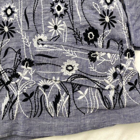 Coldwater Creek Linen Blazer Jacket Petite Large Embroidered Floral Pockets - Picture 5 of 13